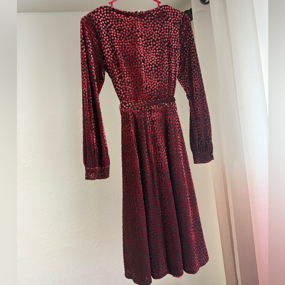 Calvin Klein Black Red Velvet Polka Dot V
Neck Tie Waist Dress Burnout Velvet 2 - Picture 3 of 8